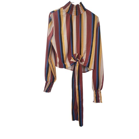 JK FASHION Striped Multicolor Mock Neck Top Womens Size Large L - Picture 1 of 5